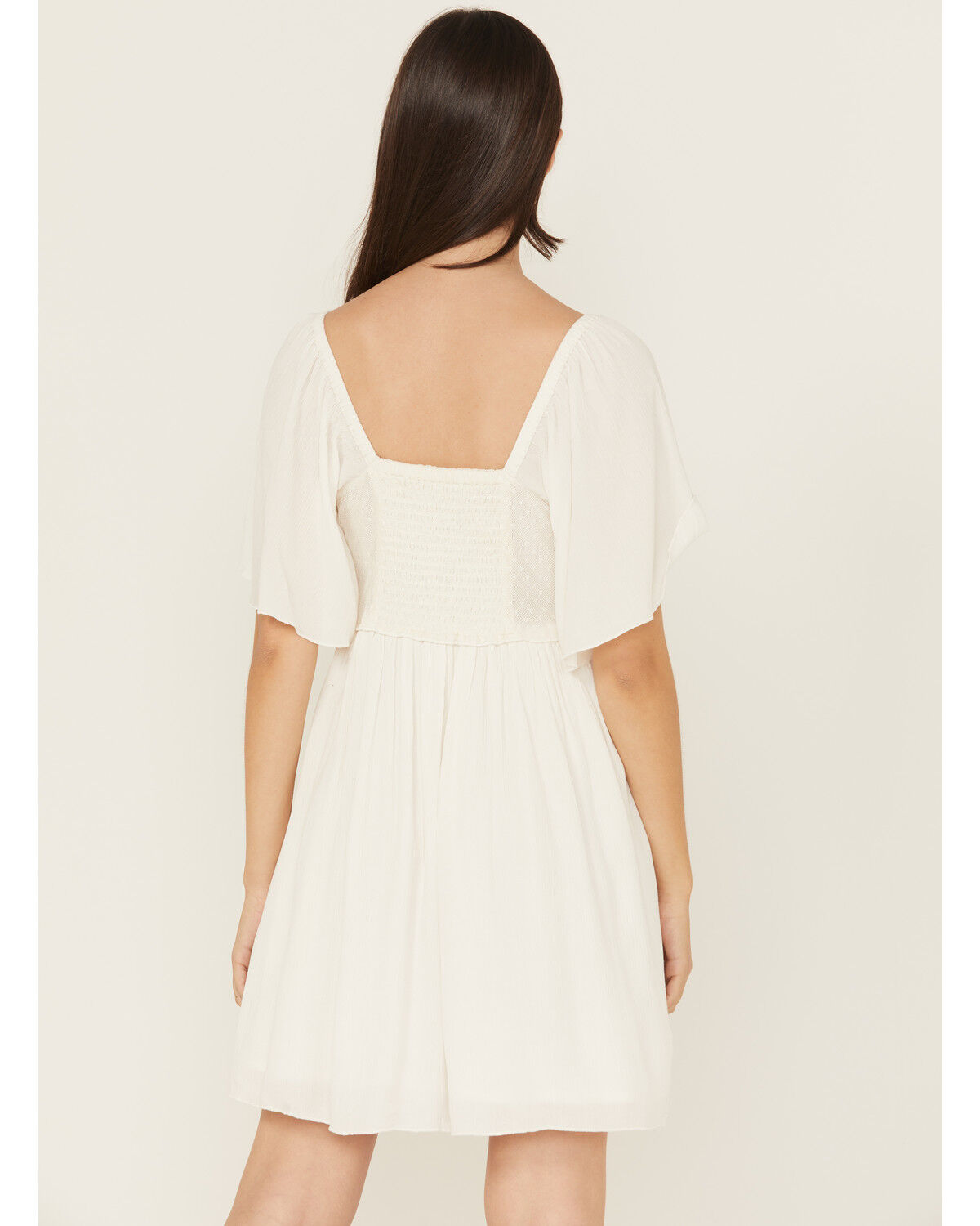 Image #4 - Shyanne Women's Embroidered Crinkle Flutter Sleeve Mini Dress, Ivory, hi-res