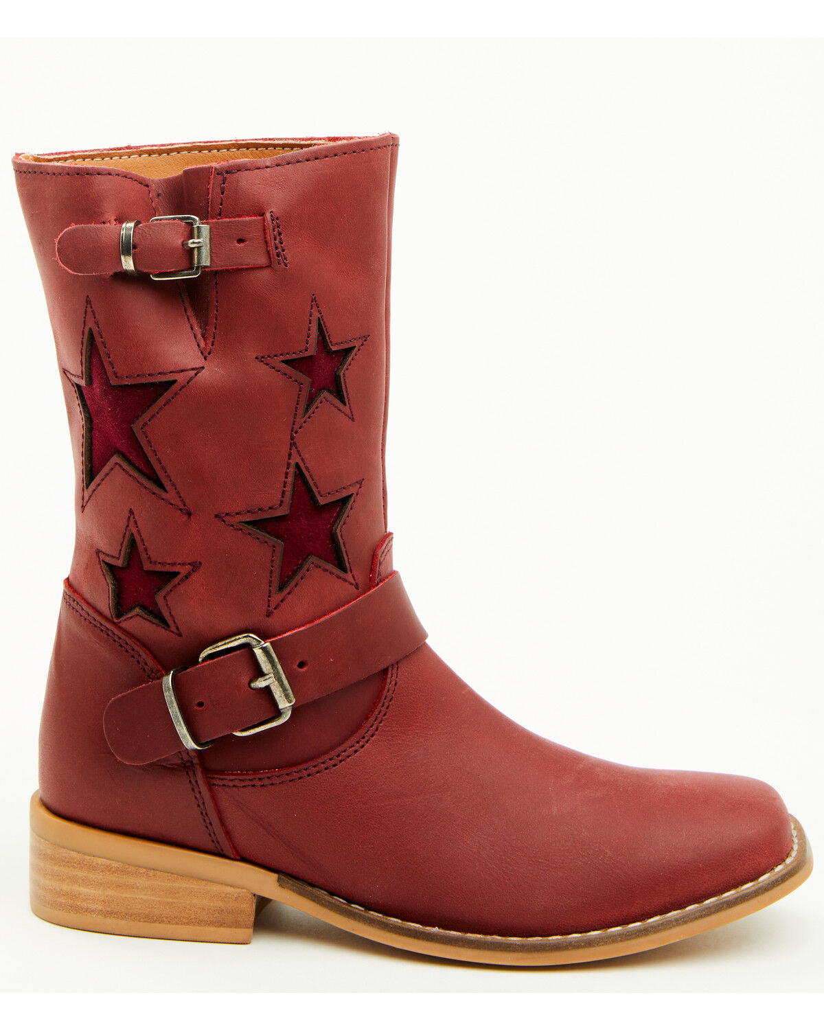 Image #2 - Dingo Girls' Blacklist Star Inlay Harness Boots - Square Toe, Wine, hi-res