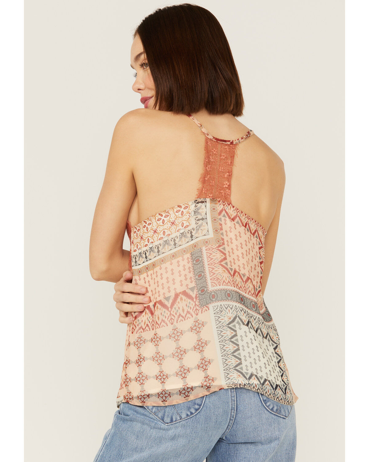 Image #3 - Miss Me Women's Patchwork Lace Cami, Rust Copper, hi-res
