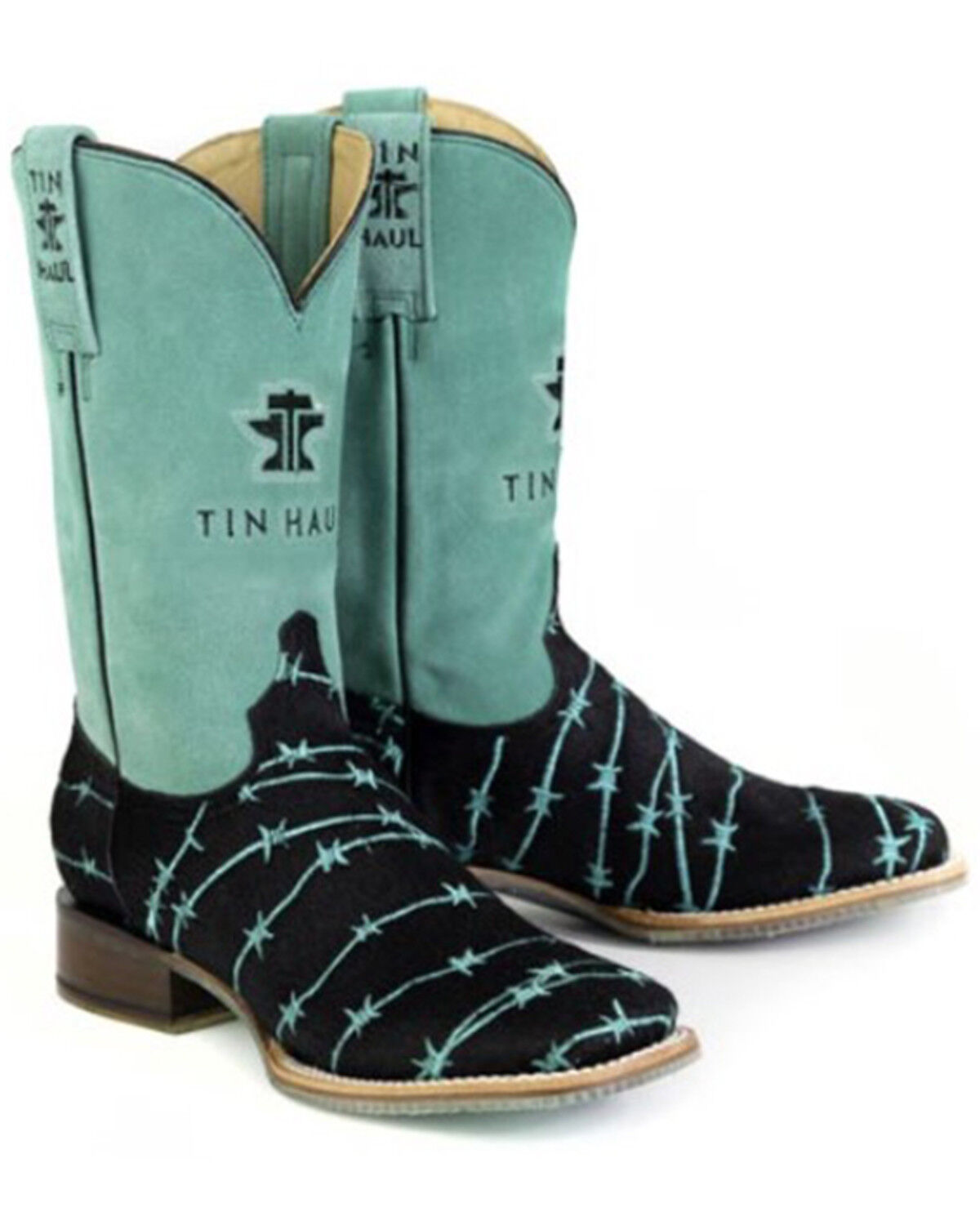 Image #1 - Tin Haul Women's Barbwire Belle Suede Western Boots - Broad Square Toe, Black, hi-res