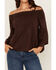 Image #3 - Shyanne Women's Solid Faux Suede Off The Shoulder Long Sleeve Shirt, Chocolate, hi-res