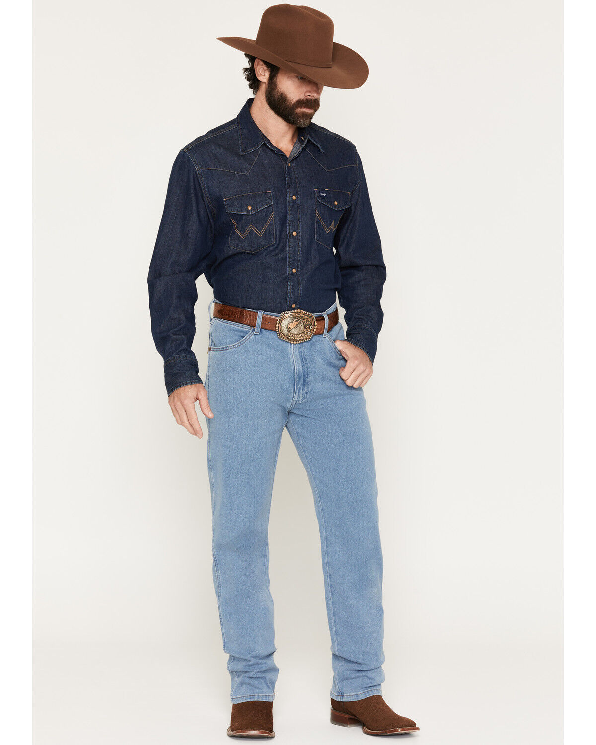 Image #1 - Wrangler Men's 13MWZ Toughlite Medium Wash Cowboy Cut Straight Stretch Denim Jeans, Medium Wash, hi-res