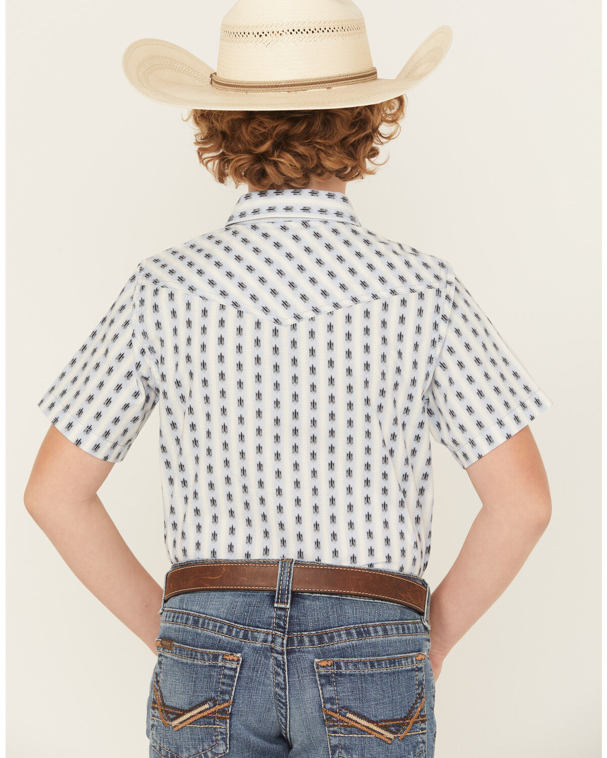 Image #4 - Cody James Boys' Outlaw Pass Striped Print Short Sleeve Snap Western Shirt, White, hi-res