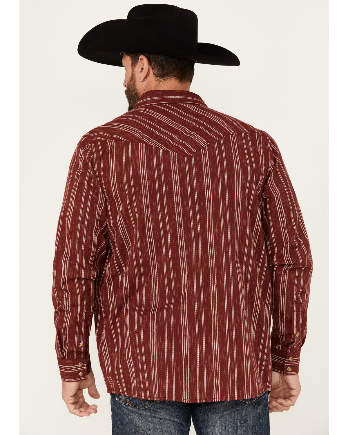 Image #4 - Moonshine Spirit&reg; Men's El Jefe Dobby Striped Print Long Sleeve Snap Western Shirt, Burgundy, hi-res