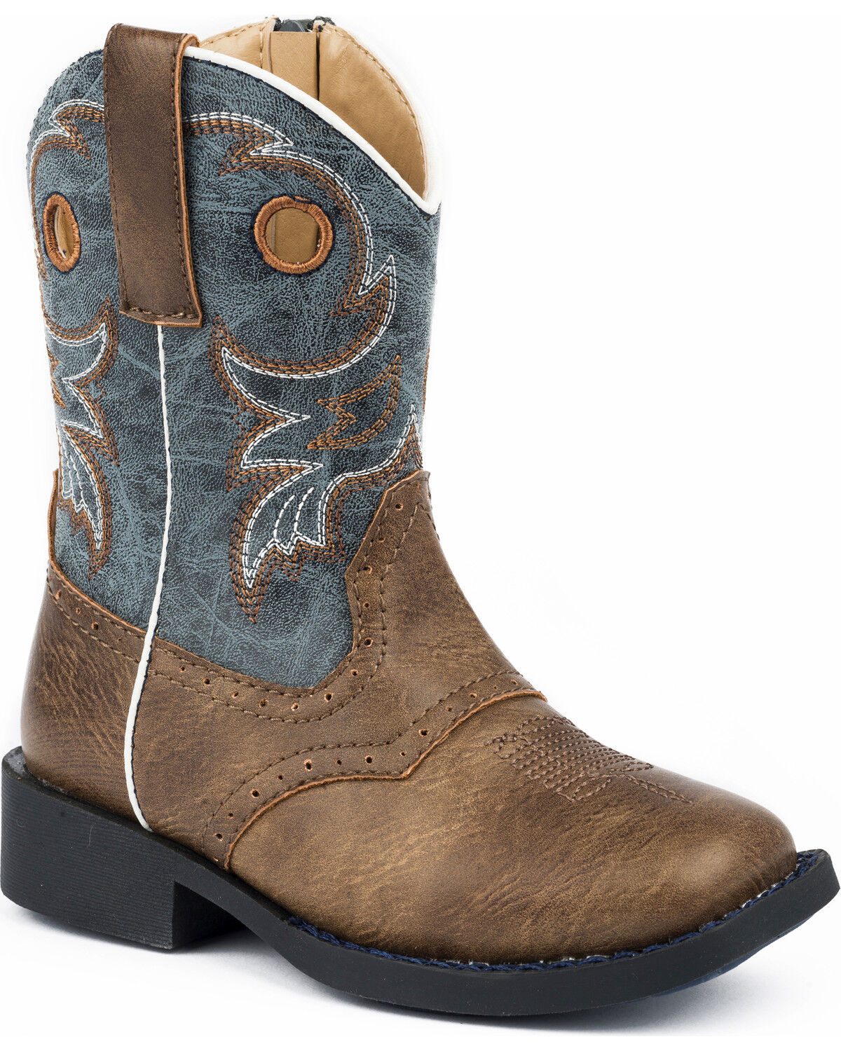 Roper Toddler Boys' Daniel Distressed Saddle Vamp Western Boots - Square Toe, Brown, hi-res