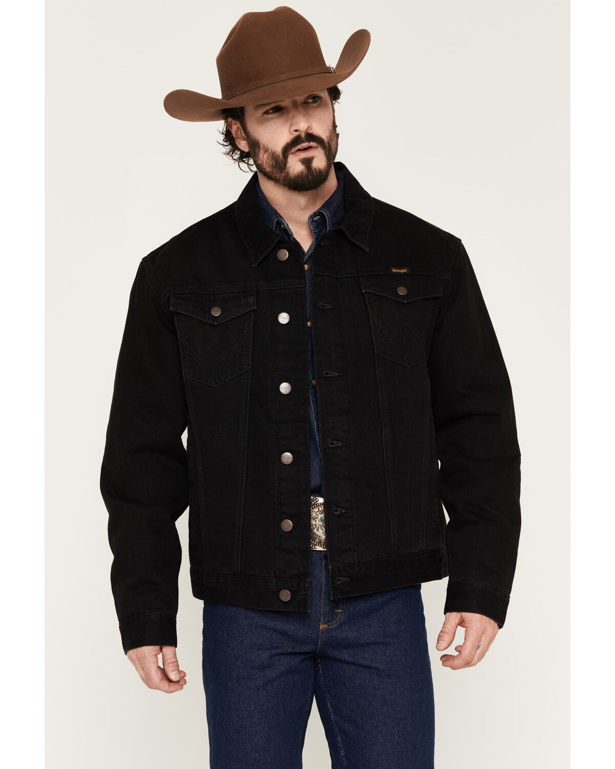 Image #1 - Wrangler Retro Men's Sherpa Lined Button-Down Denim Jacket, Black, hi-res