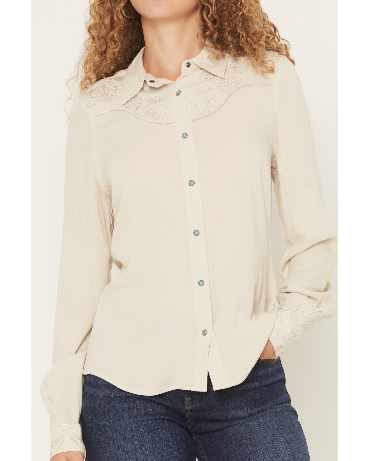 Image #3 - Shyanne Women's Bluespruce Embroidered Long Sleeve Snap Western Shirt, Oatmeal, hi-res