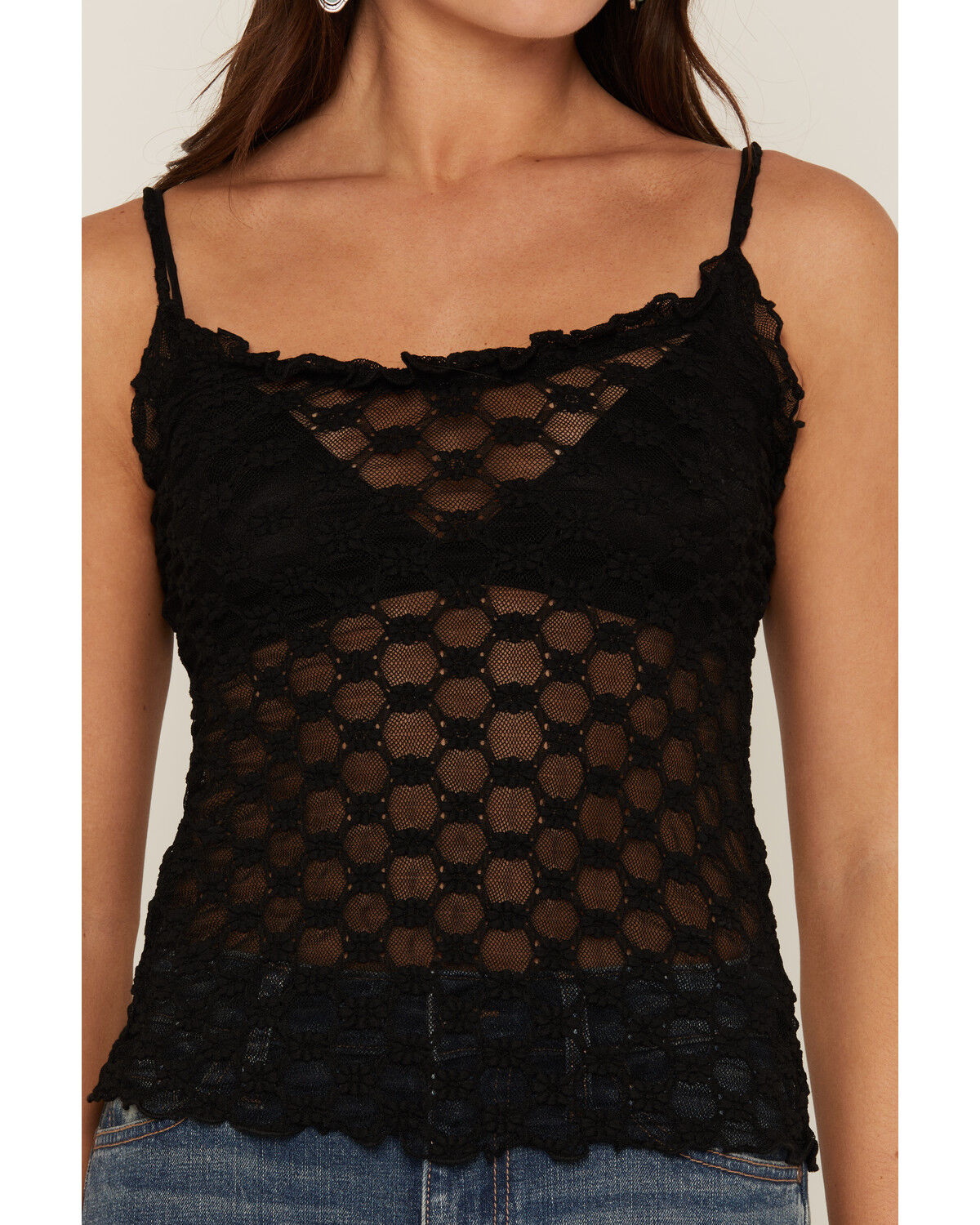 Image #3 - Miss Me Women's Solid Lace Sleeveless Tank Top, Black, hi-res