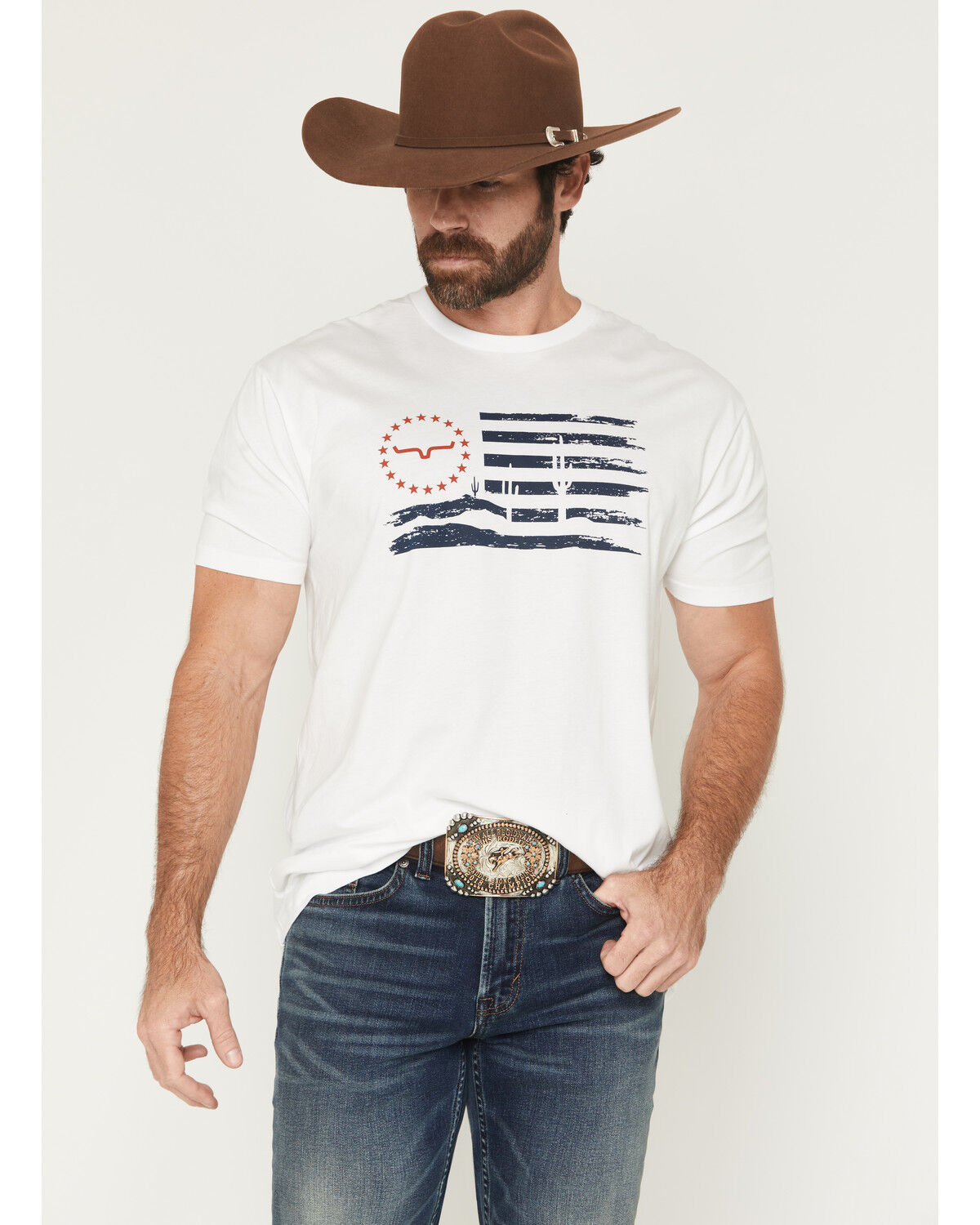 Image #1 - Kimes Ranch Men's Faded Glory Patriotic Short Sleeve Graphic T-Shirt, White, hi-res