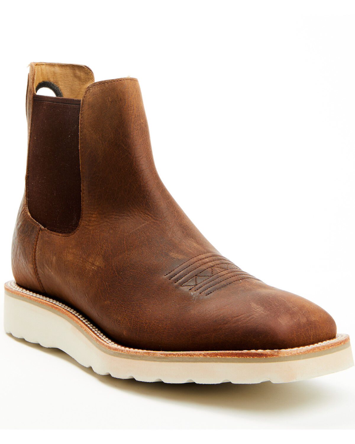 Image #1 - Horse Power Men's Distressed Chelsea Boots - Square Toe, Brown, hi-res