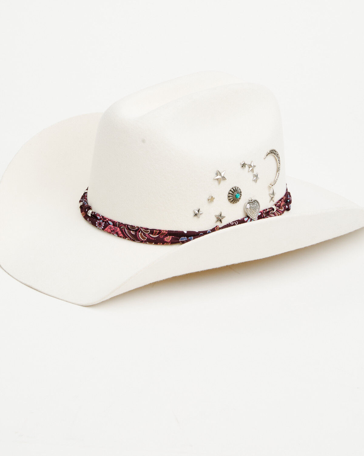 Shyanne Women's Corded Bandana Wool Felt Cowboy Hat, White, hi-res