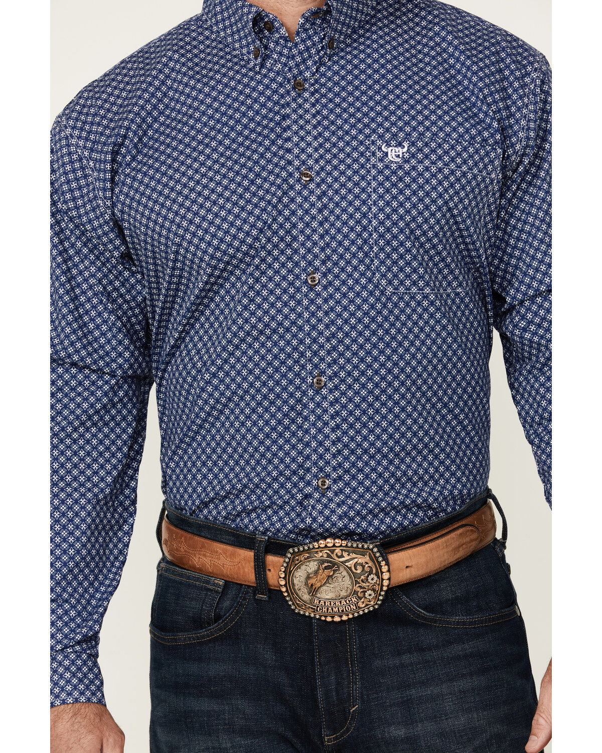 Image #3 - Cowboy Hardware Men's Cross Floral Print Long Sleeve Button-Down Stretch Western Shirt, Navy, hi-res