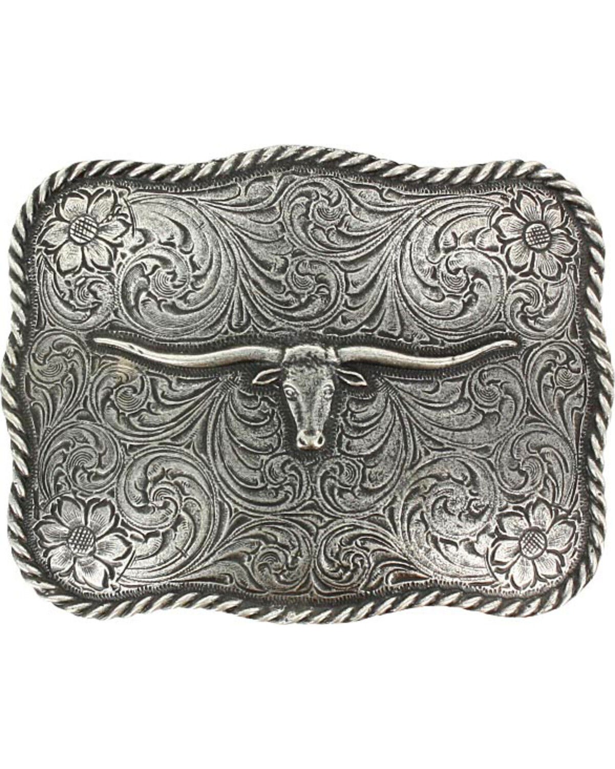 Image #1 - Cody James&reg; Men's Texas Long Horn Belt Buckle, Silver, hi-res