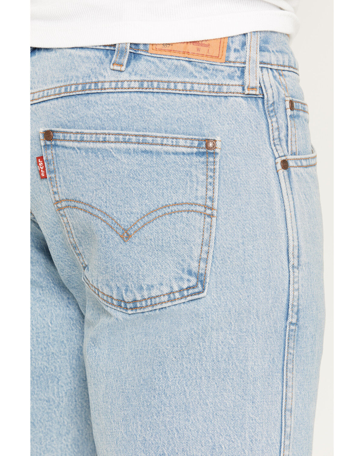Image #4 - Levi's Men's 557 Back in the Saddle Light Wash Mid Rise Straight Stretch Denim Jeans, Light Wash, hi-res