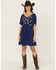 Image #1 - Shyanne Women's Embroidered Crinkle Flutter Sleeve Mini Dress, Blue, hi-res