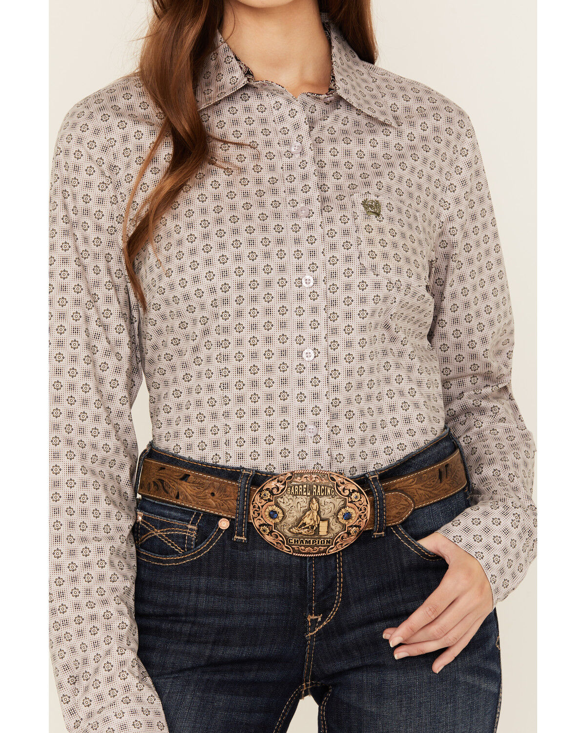 Image #3 - Cinch Women's Medallion Print Long Sleeve Button-Down Stretch Western Shirt, Light Purple, hi-res