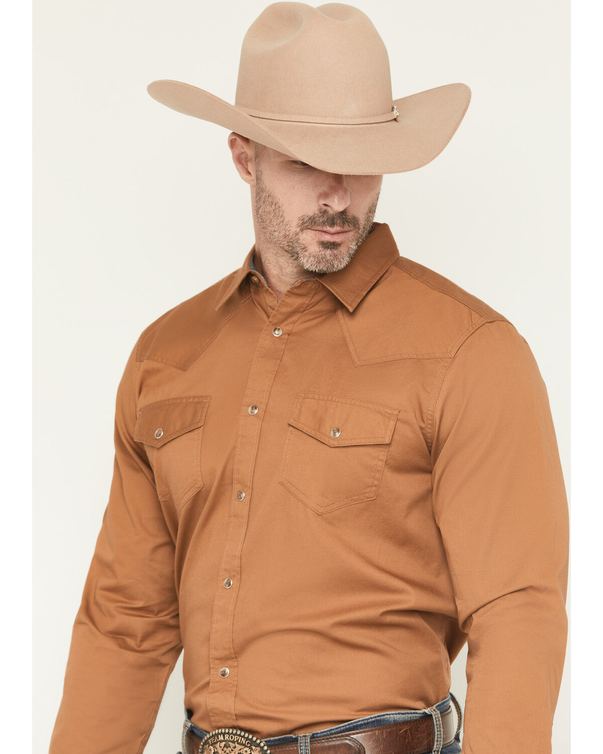 Image #2 - Cody James Men's Treadstone Solid Long Sleeve Snap Western Shirt, Camel, hi-res