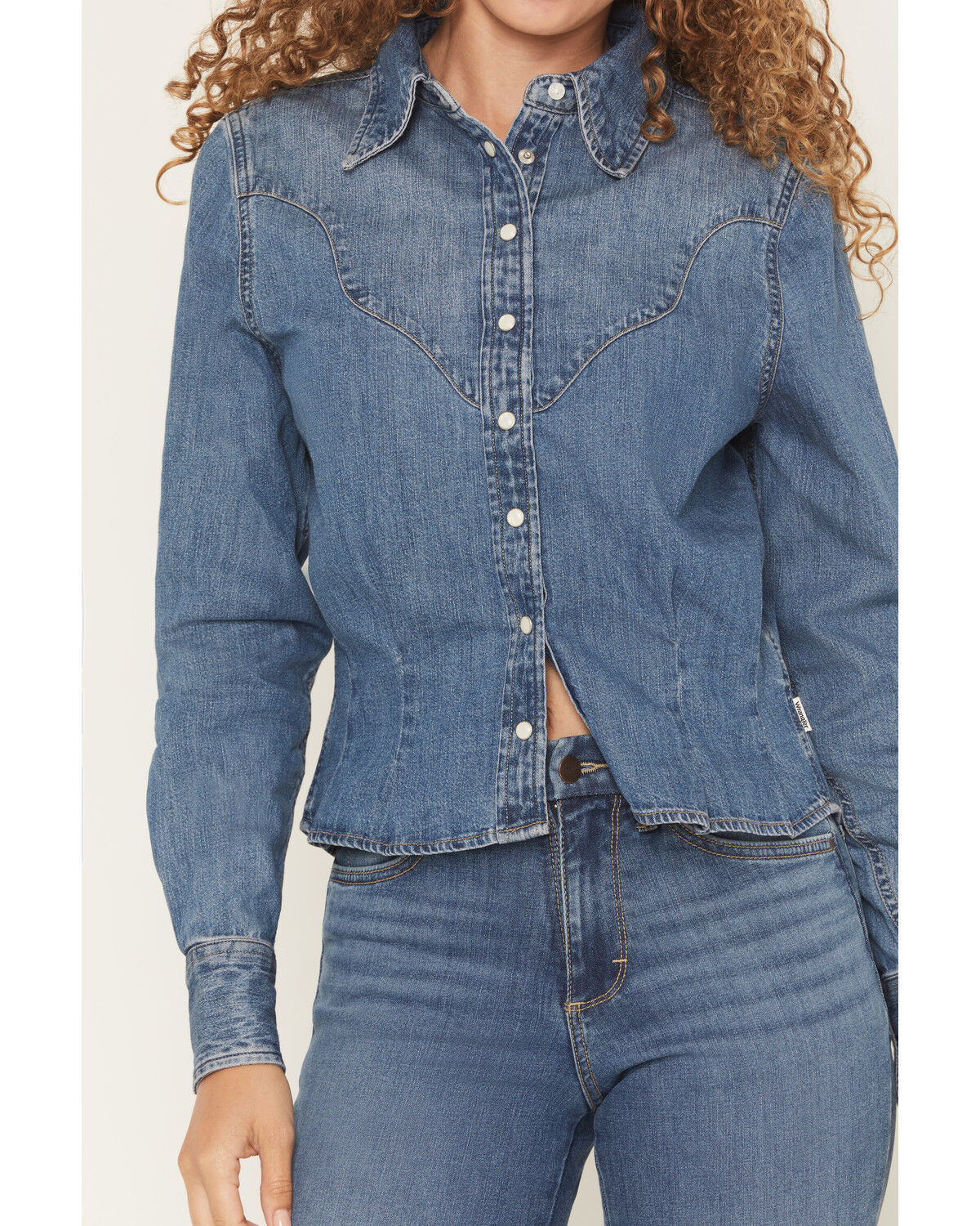 Image #3 - Wrangler Women's Medium Wash Peplum Long Sleeve Snap Denim Shirt, Medium Wash, hi-res