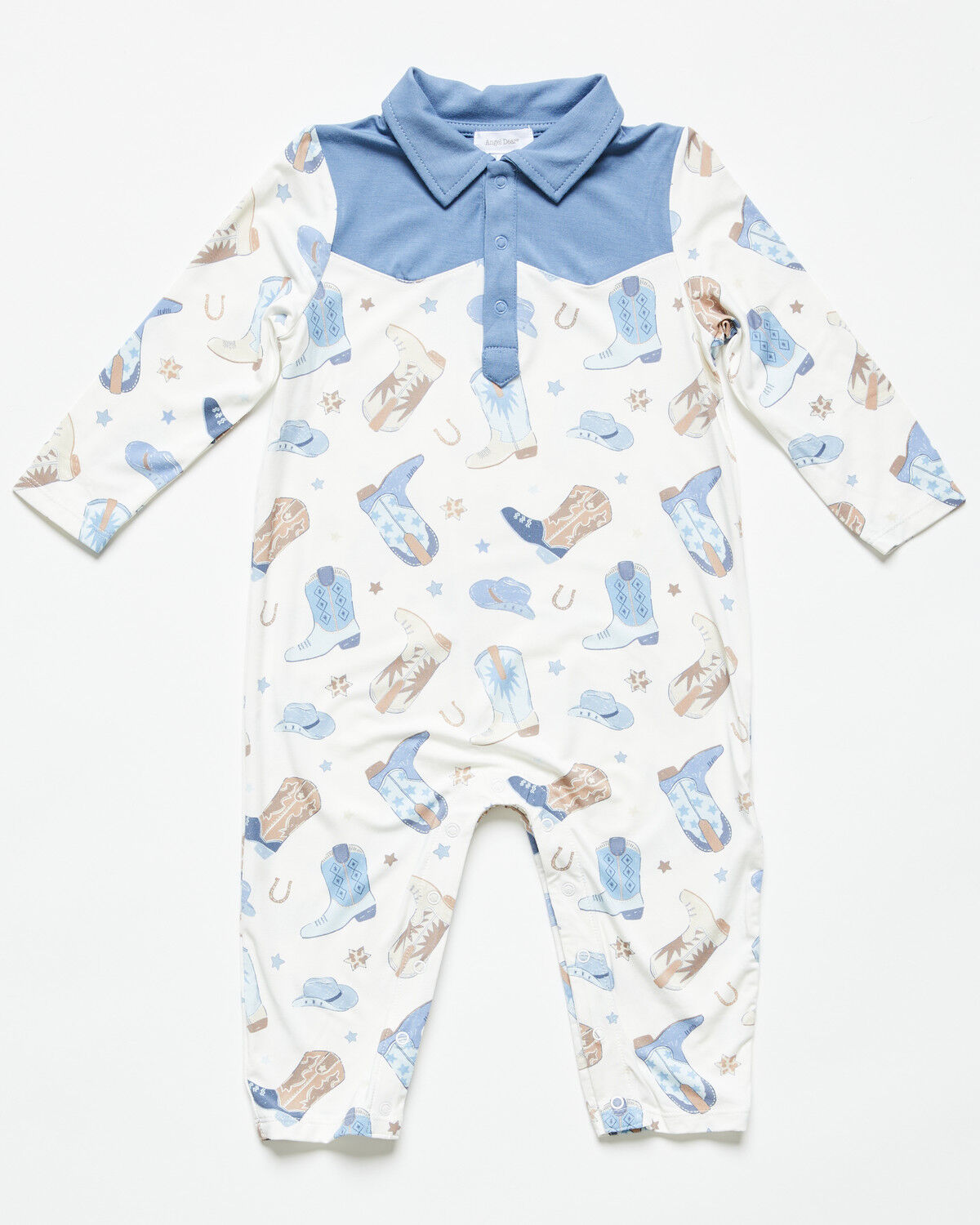 Angel Dear Infant Boys' Boot Conversation Print Long Sleeve Onesie, White, hi-res