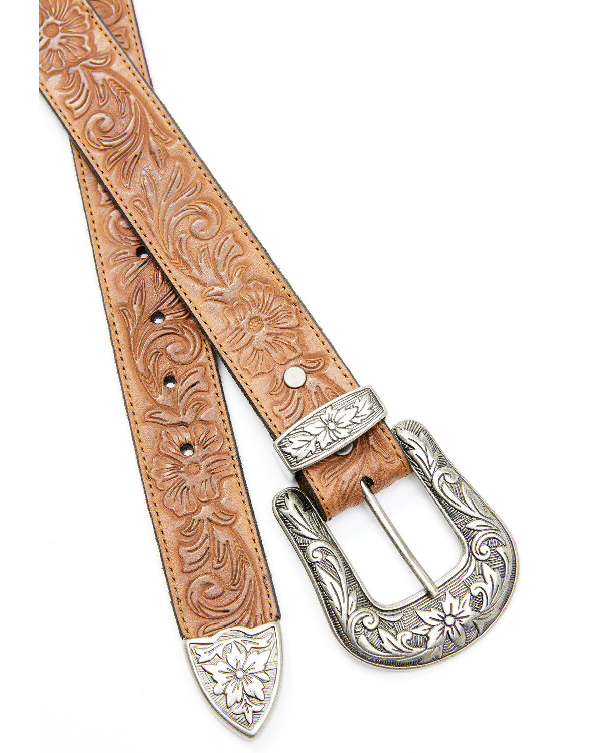Image #2 - Shyanne Women's Floral Embossed Buckle Belt, Tan, hi-res