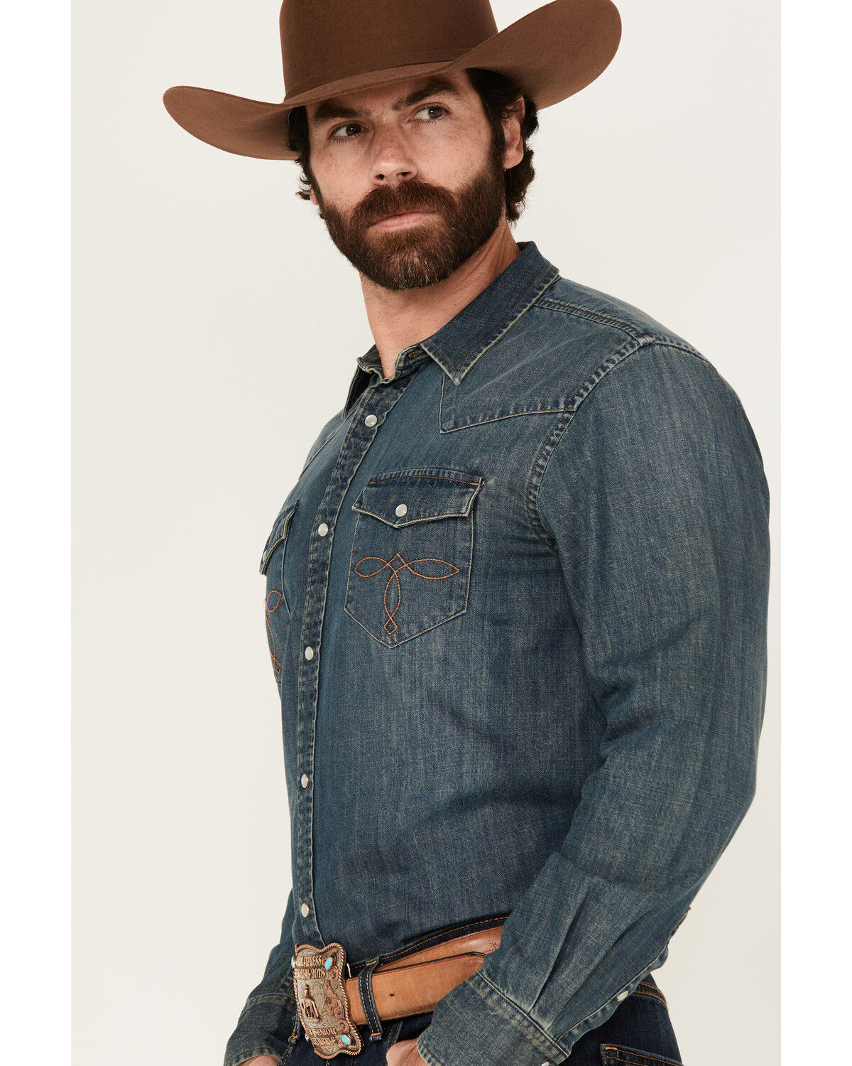 Image #2 - Cody James Men's Medium Wash Denim Long Sleeve Pearl Snap Western Shirt - Big, Medium Wash, hi-res