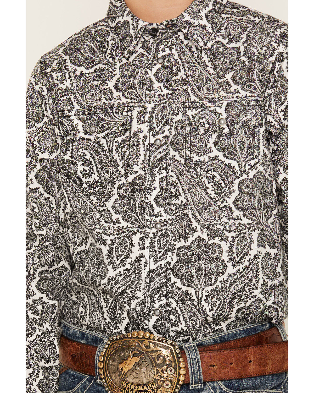 Image #3 - Cody James Boys' Botanical Paisley Print Long Sleeve Snap Western Shirt, Black, hi-res