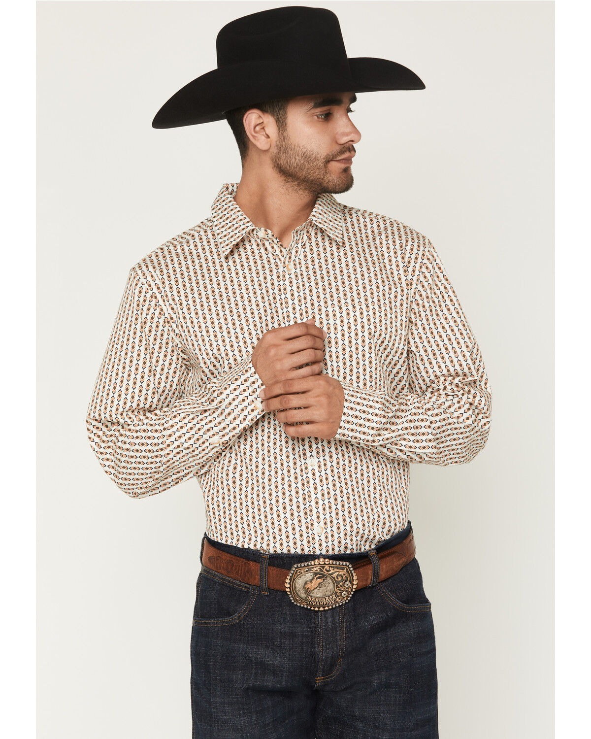 Image #1 - Gibson Trading Co Men's Arrowline Geo Stripe Print Long Sleeve Button-Down Western Shirt - Tall, White, hi-res