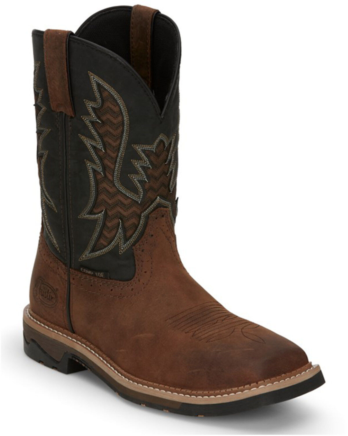 Image #1 - Justin Men's Stampede Bolt Pull On Western Work Boots - Nano Composite Toe, Brown, hi-res