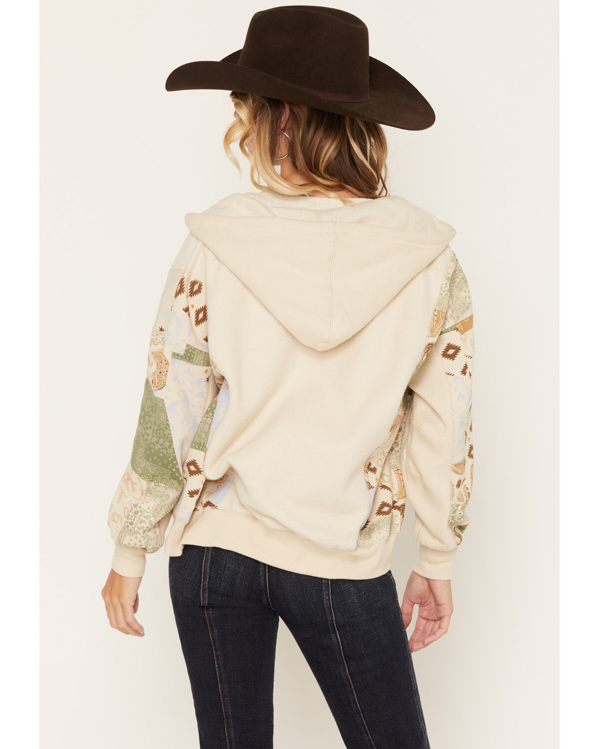 Image #4 - Blended Women's Mixed Print Zip Hoodie, Tan, hi-res