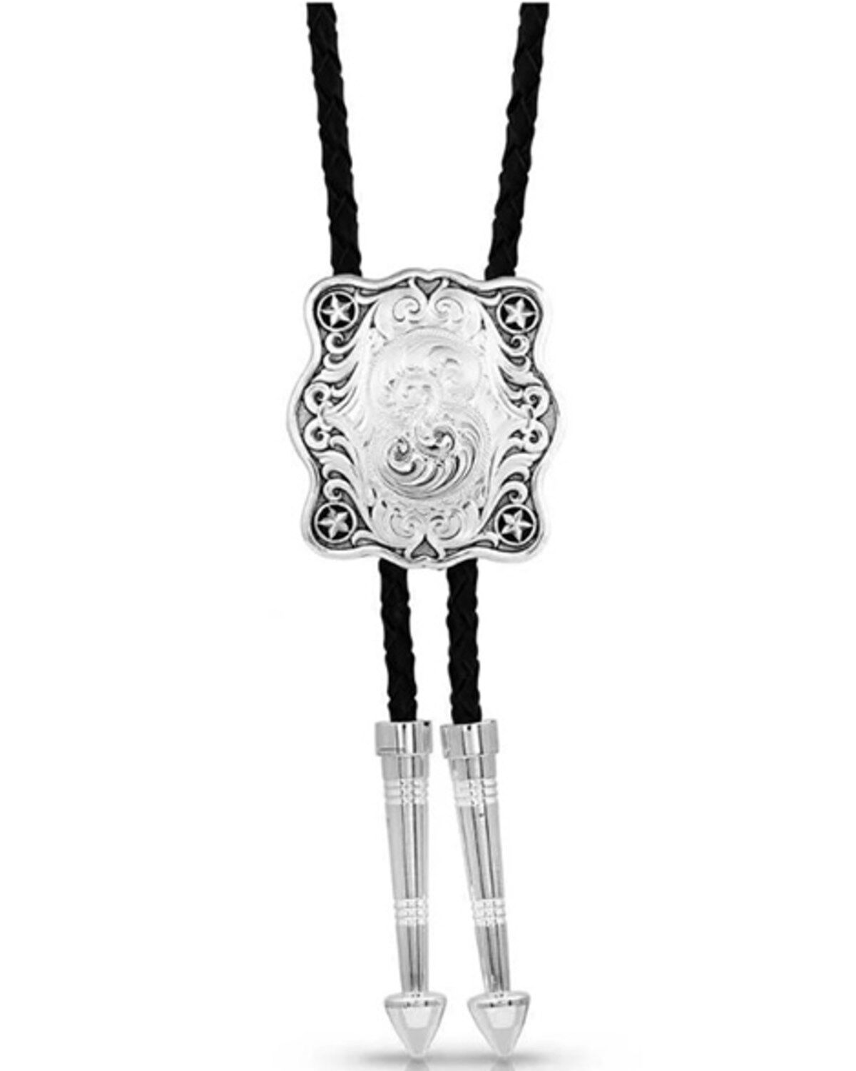 Image #2 - Montana Silversmiths Men's Scalloped Square Bolo Tie, Silver, hi-res