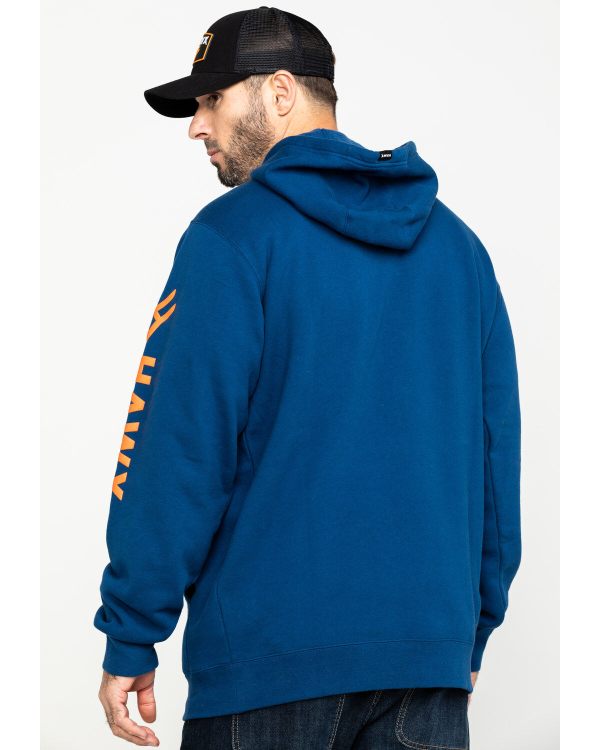 Image #2 - Hawx&reg; Men's Logo Sleeve Performance Fleece Hooded Work Sweatshirt - Big & Tall, Blue, hi-res