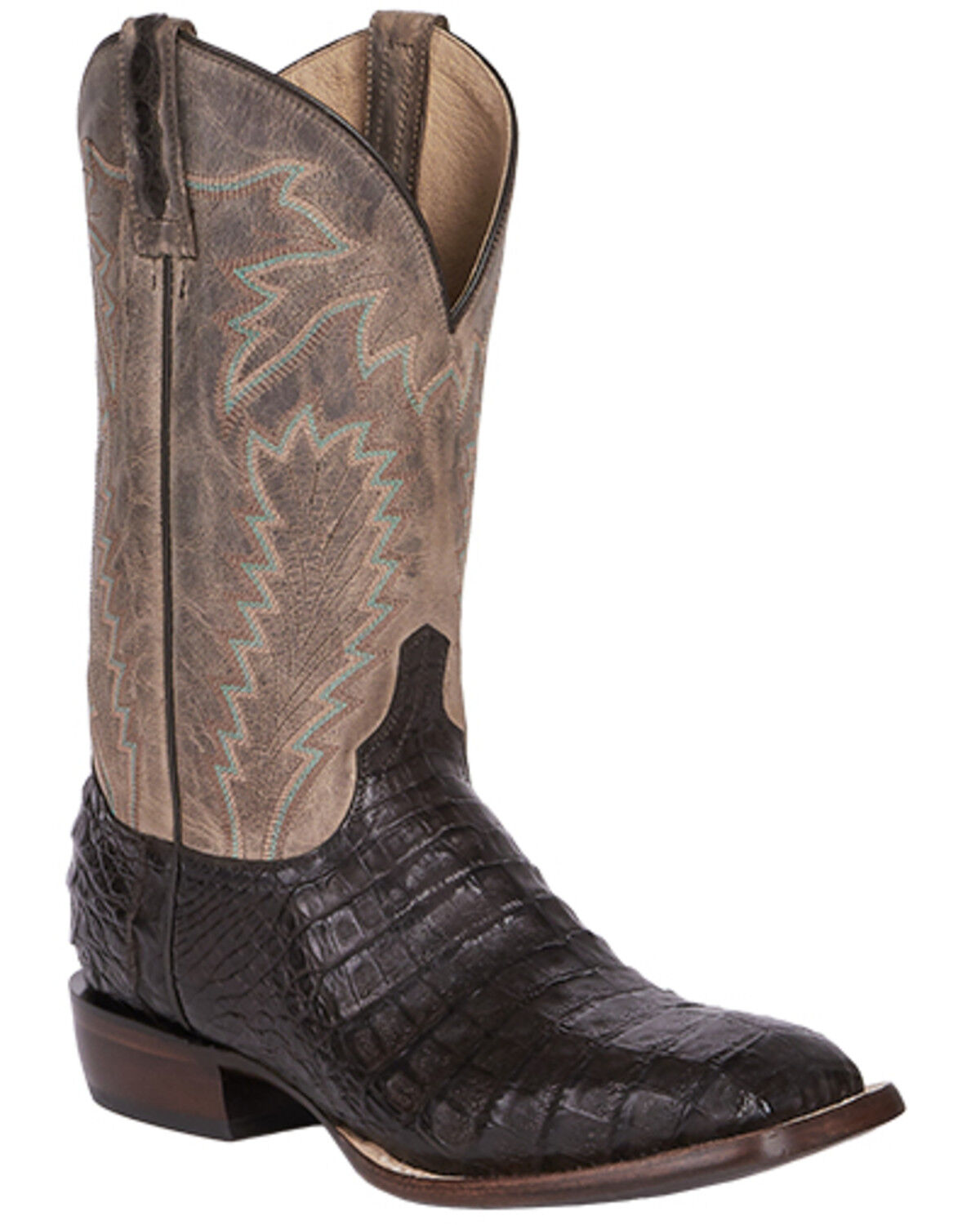 Image #1 - Lucchese Men's Wyatt Exotic Caiman Western Boots - Broad Square Toe, Chocolate, hi-res