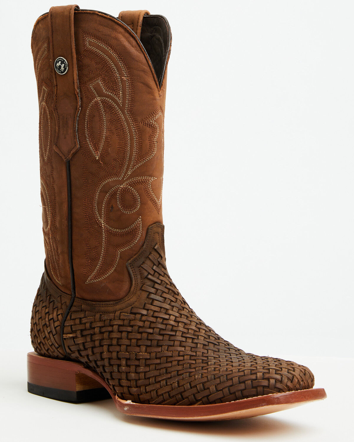 Image #1 - Tanner Mark Men's Basketweave Western Boots - Broad Square Toe, Honey, hi-res