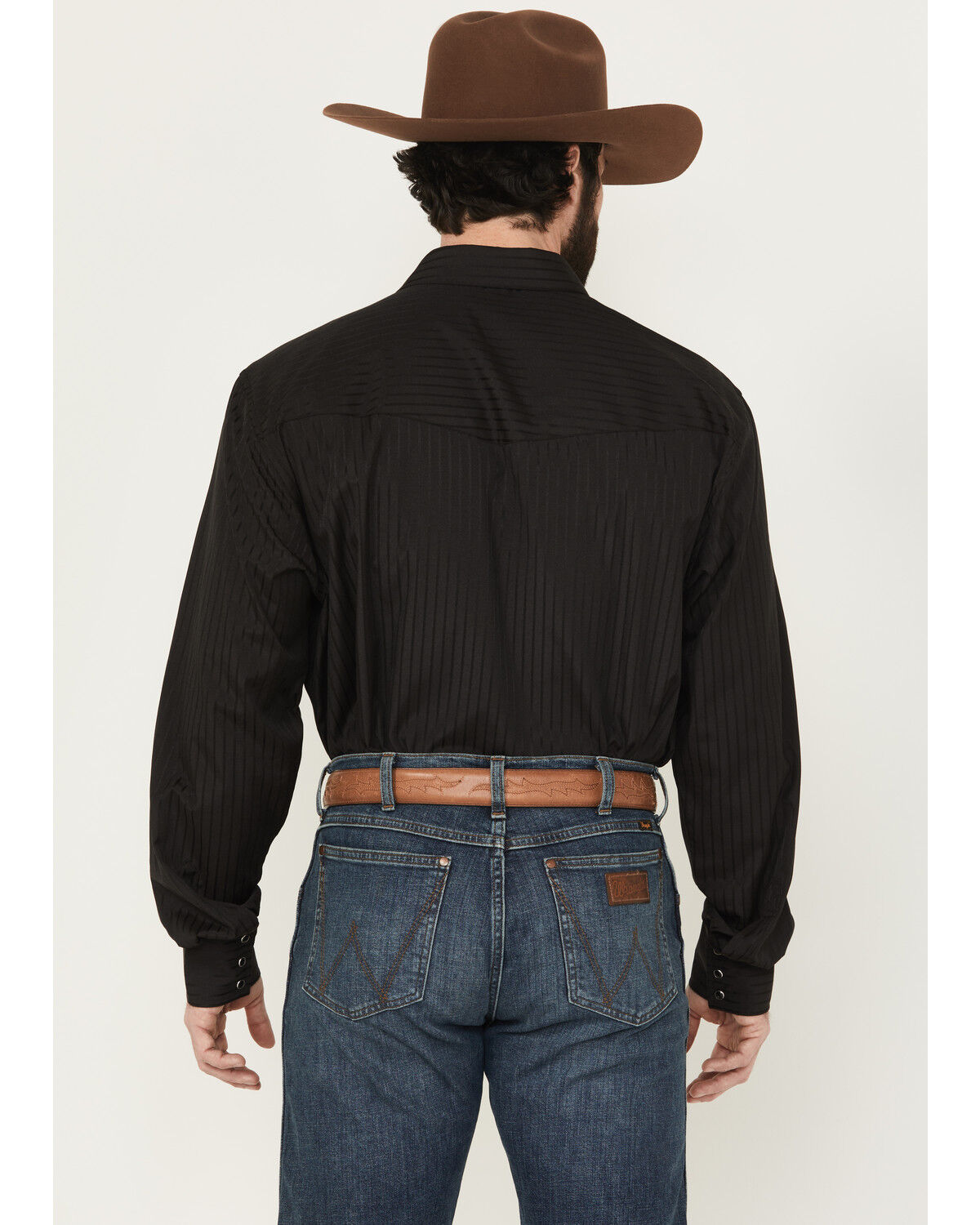 Image #4 - Wrangler Men's White Solid Dobby Long Sleeve Pearl Snap Western Shirt - Big & Tall, Black, hi-res