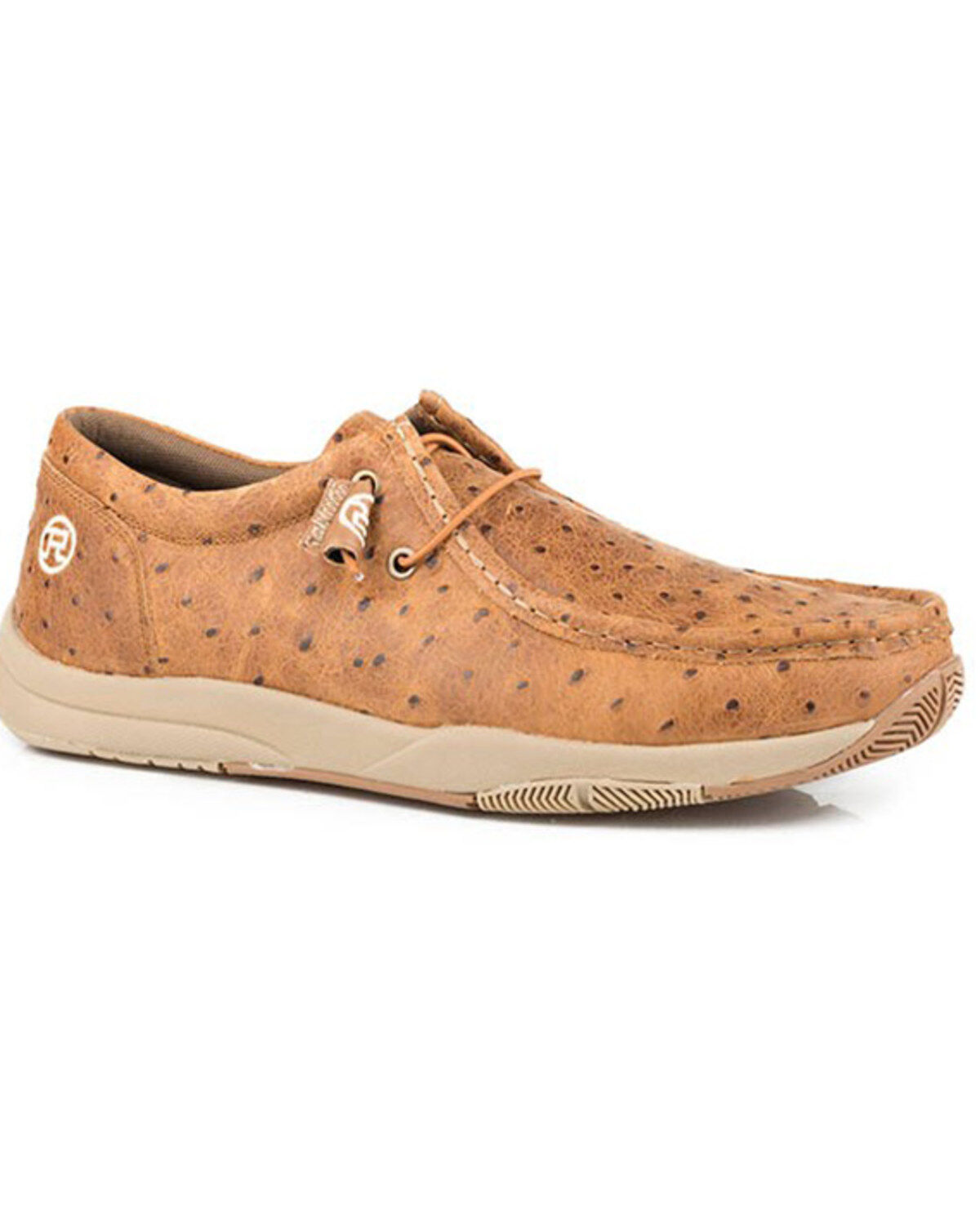 Image #1 - Roper Men's Clear Cut Low Stamped Ostrich Leather Chukka Shoe - Moc Toe, Tan, hi-res