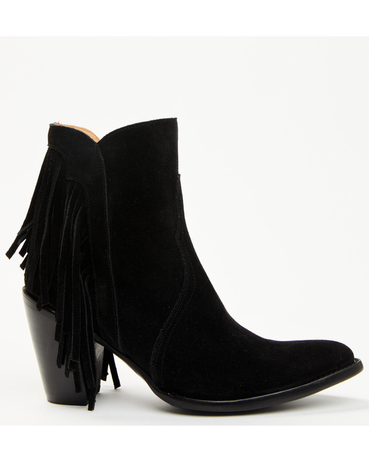 Image #2 - Lucchese Women's Maypop Fringe Side Zip-Up Booties - Round Toe, Black, hi-res