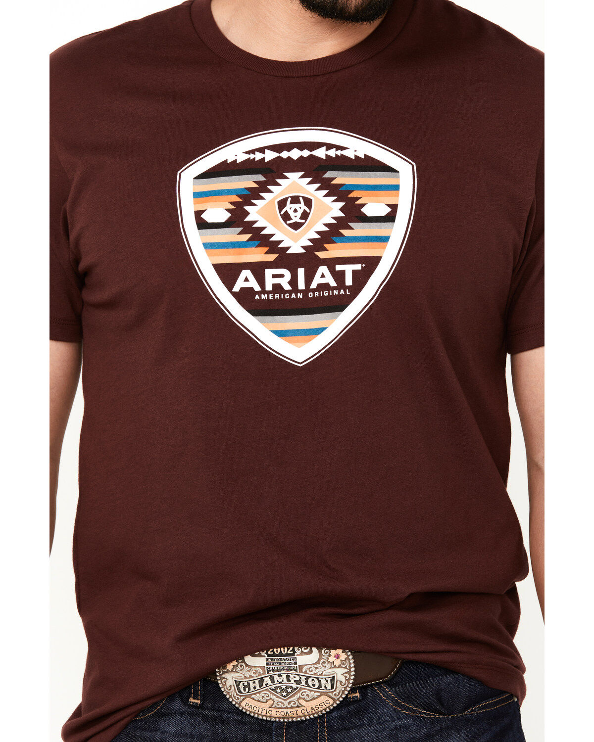 Image #3 - Ariat Men's Boot Barn Exclusive Logo Short Sleeve Graphic T-Shirt, Burgundy, hi-res