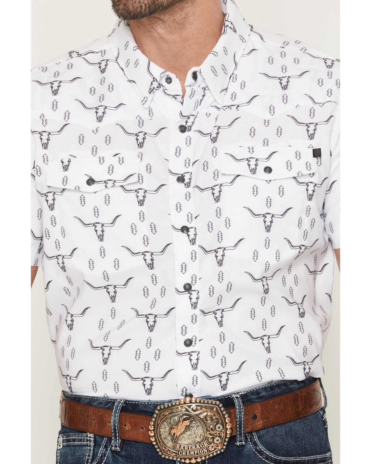 Image #3 - Rock & Roll Denim Men's TEK Steer Skull Short Sleeve Snap Stretch Western Shirt, , hi-res