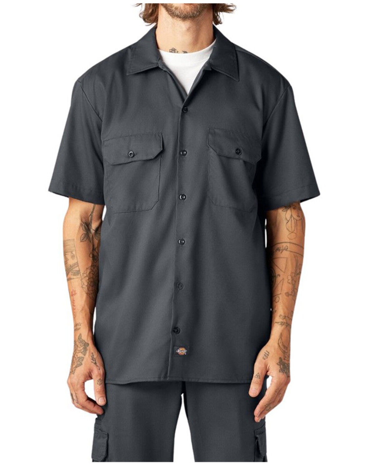 Image #1 - Dickies Men's Flex Twill Relaxed Short Sleeve Button-Down Work Shirt, Charcoal, hi-res