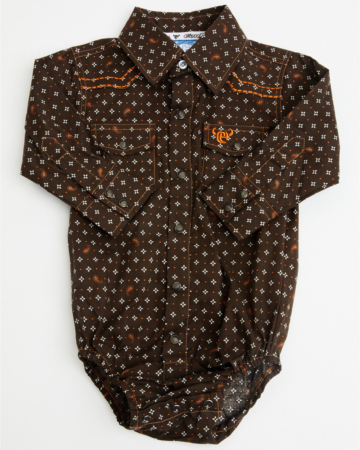Image #1 - Cowboy Hardware Infant Boys' Geo Print Long Sleeve Snap Onesie, Brown, hi-res