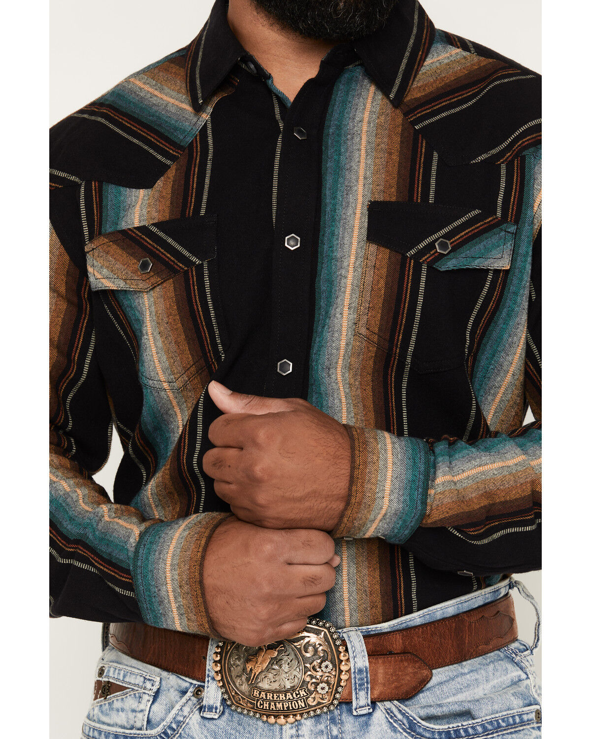 Image #3 - Cody James Men's Yelapa Stripe Print Long Sleeve Snap Flannel Shirt, Black, hi-res