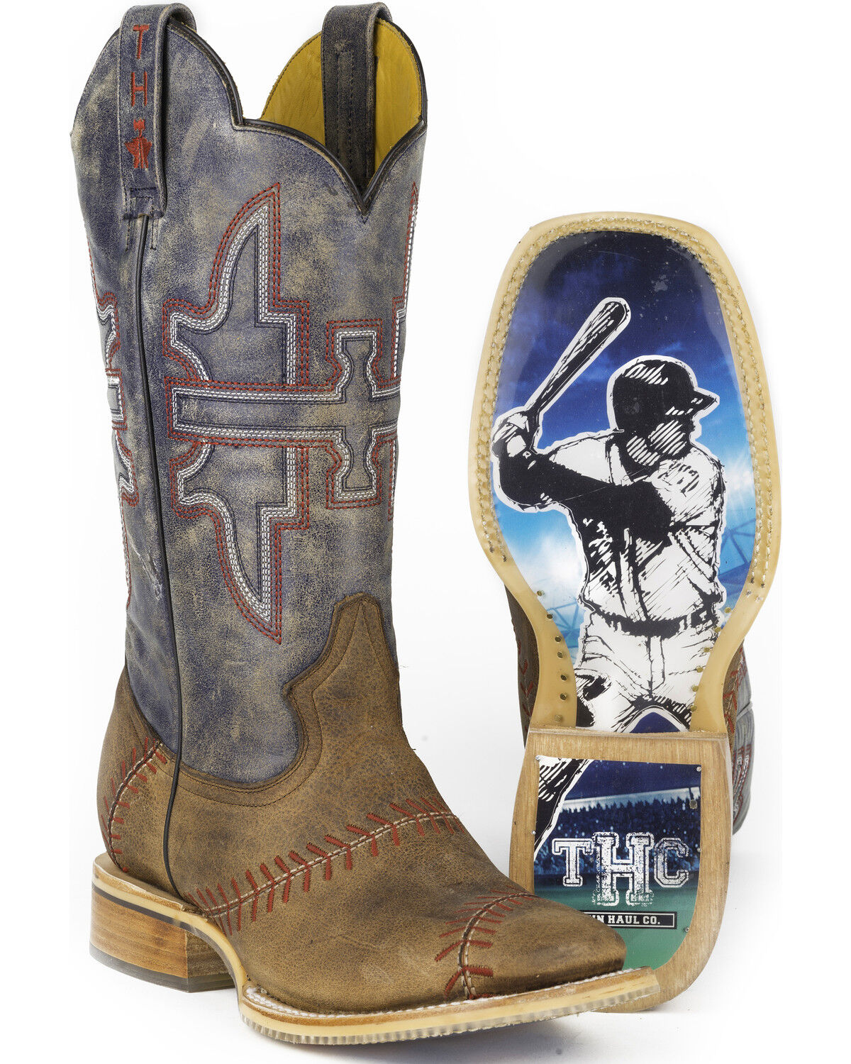 Image #1 - Tin Haul Men's Slugger Western Boots - Broad Square Toe, Tan, hi-res