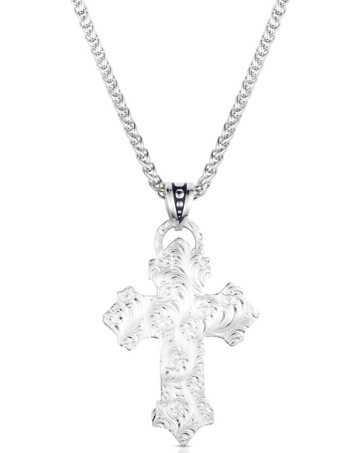 Image #2 - Montana Silversmiths Men's American Flag Cross Necklace, Silver, hi-res