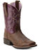 Image #1 - Ariat Girls' Tombstone Western Boots - Broad Square Toe, Brown, hi-res
