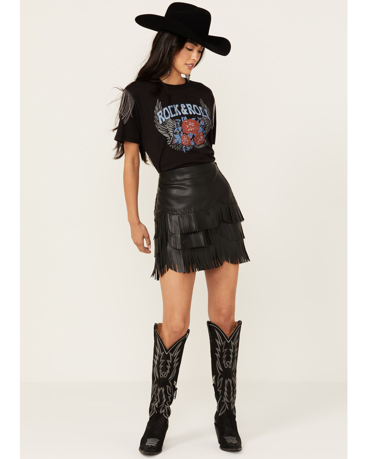 Image #2 - Idyllwind Women's Irene Fringe Faux Leather Skirt, Black, hi-res