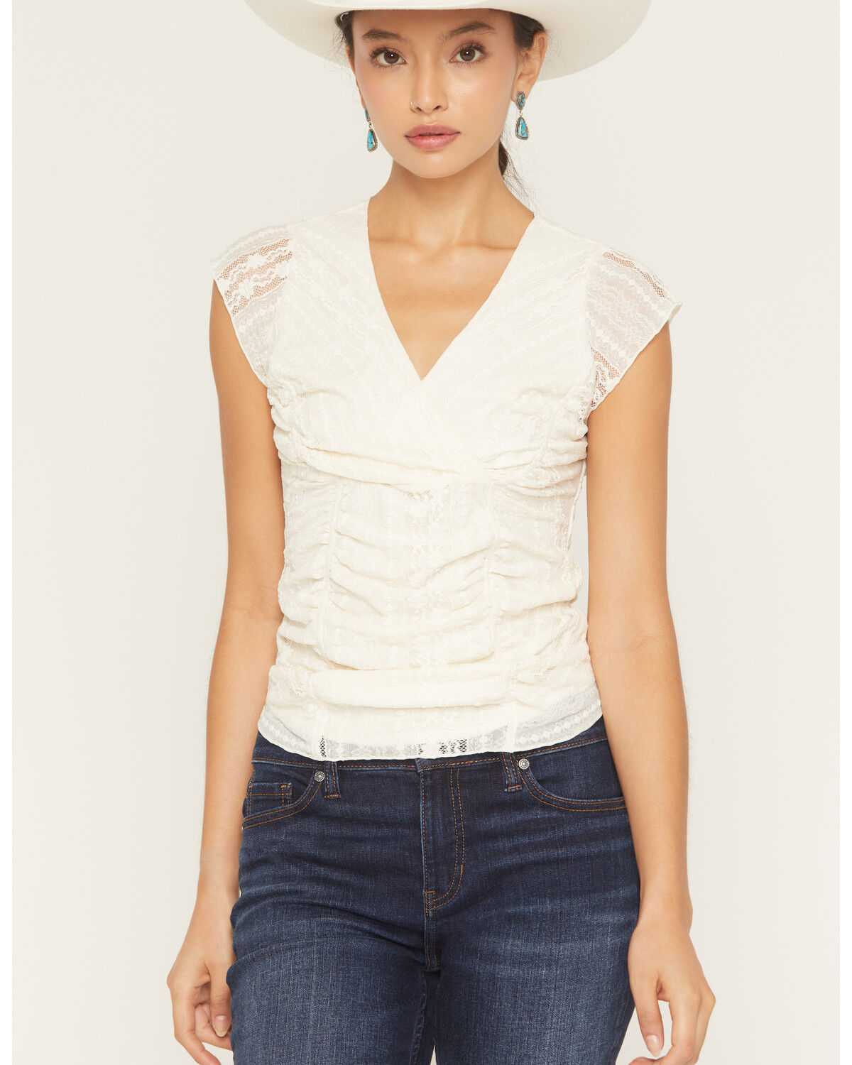 Image #1 - Shyanne Women's Lizlane Lace Short Sleeve Shirt, Cream, hi-res