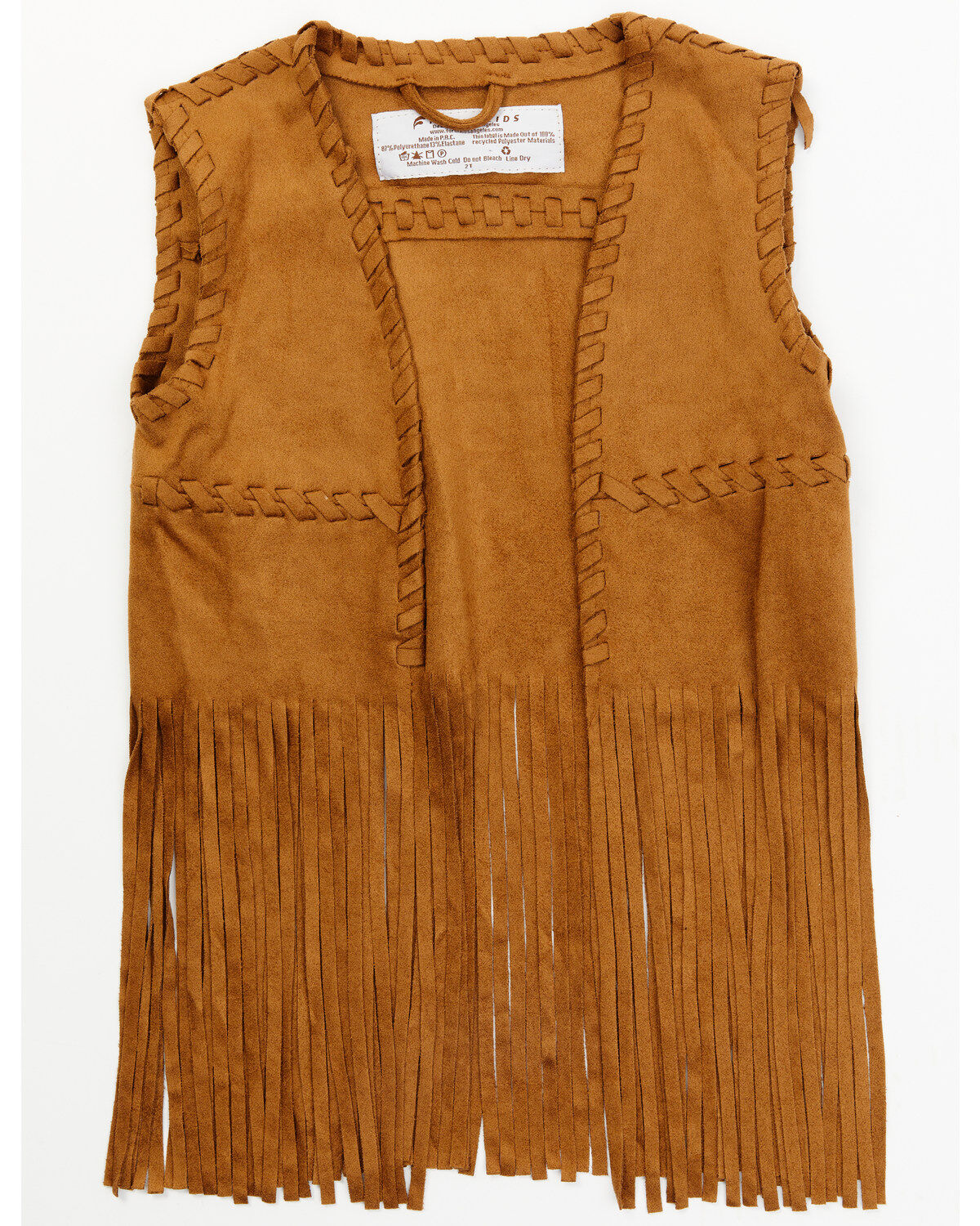 Image #1 - Fornia Toddler-Girls' Camel Whipstitch Fringe Faux-Suede Vest, Camel, hi-res