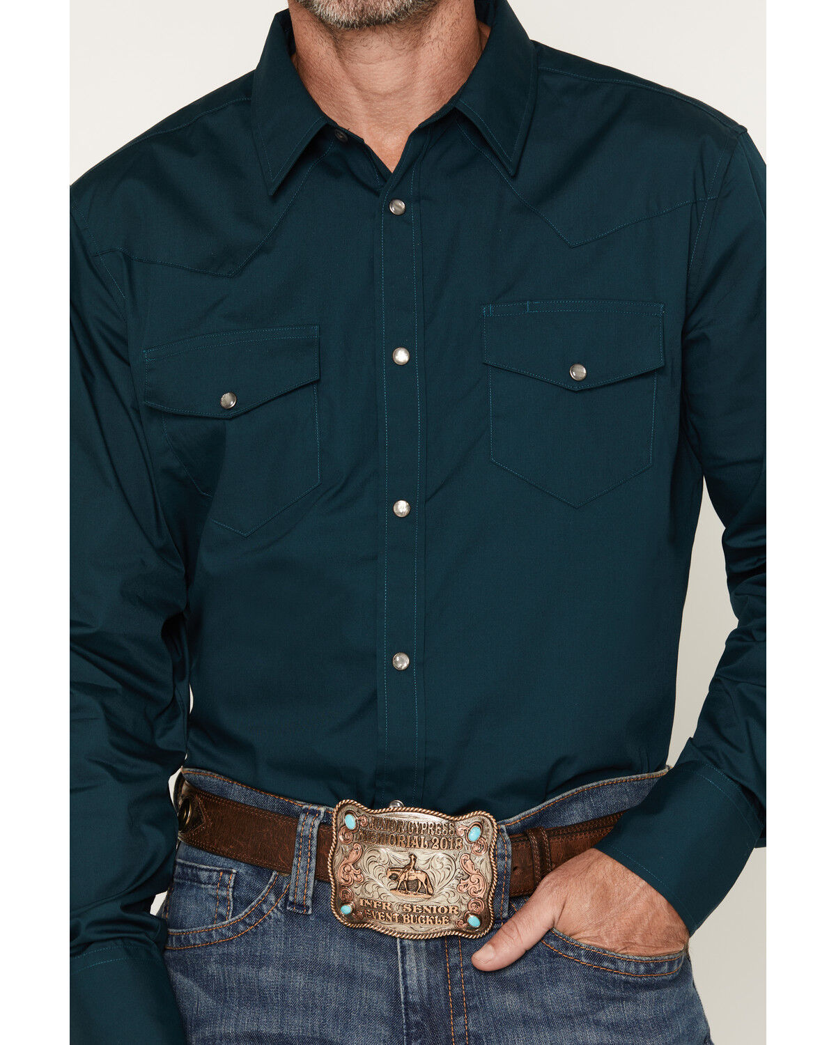 Image #3 - Gibson Trading Co Men's Basic Solid Long Sleeve Pearl Snap Western Shirt - Tall, Dark Teal, hi-res