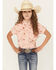 Image #1 - Shyanne Girls' Conversational Print Fringe Short Sleeve Snap Stretch Western Shirt, Light Pink, hi-res