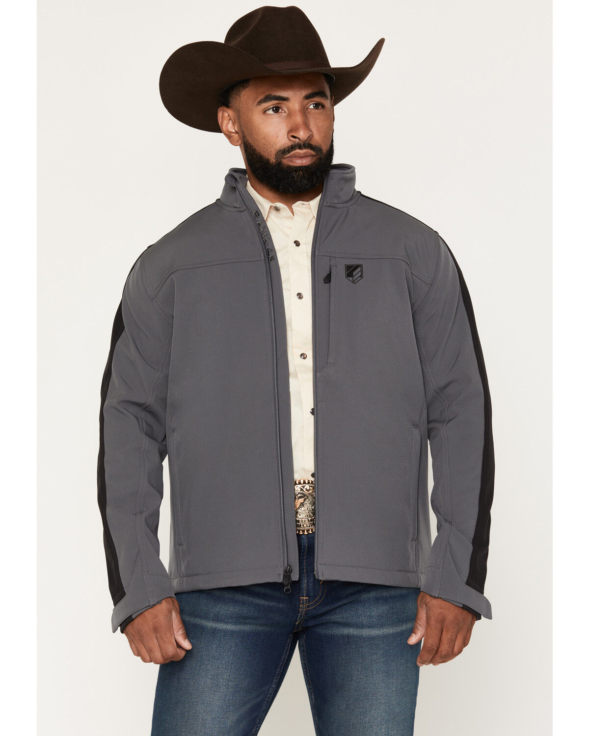 Image #1 - RANK 45&reg; Men's Bandana Color Block Softshell Jacket, Charcoal, hi-res